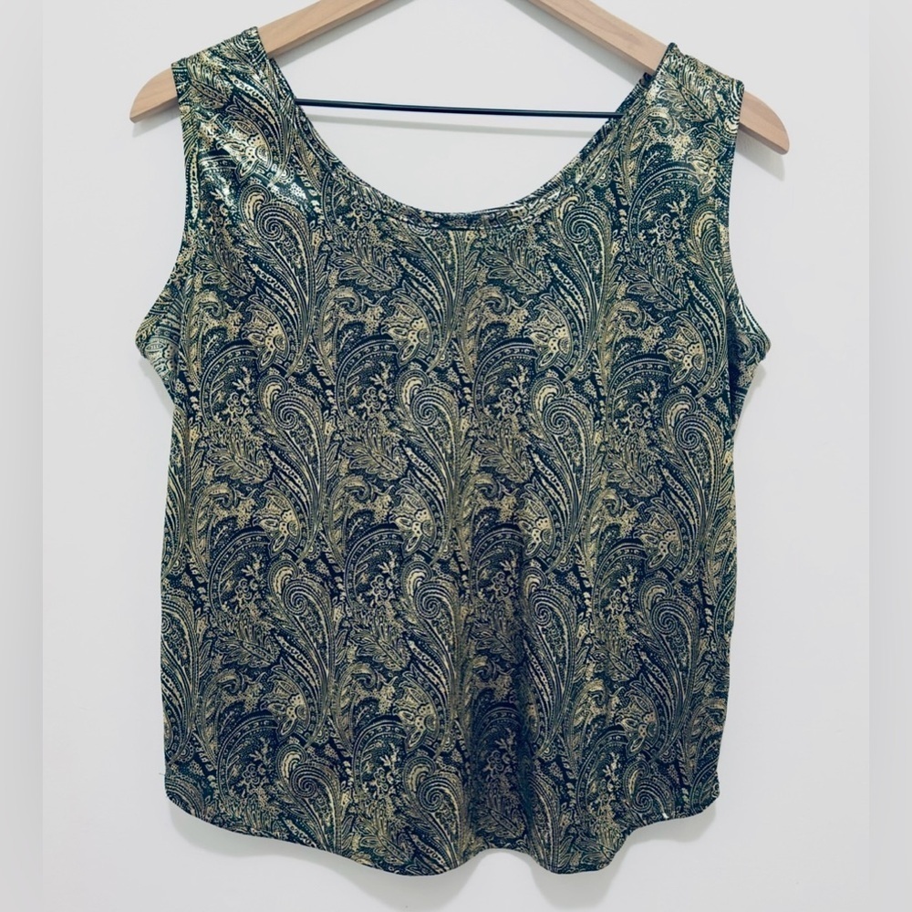 Marnie West Vintage 90’s Lamé Gold & Black Paisley Print Women’s Medium Top - Picture 10 of 11